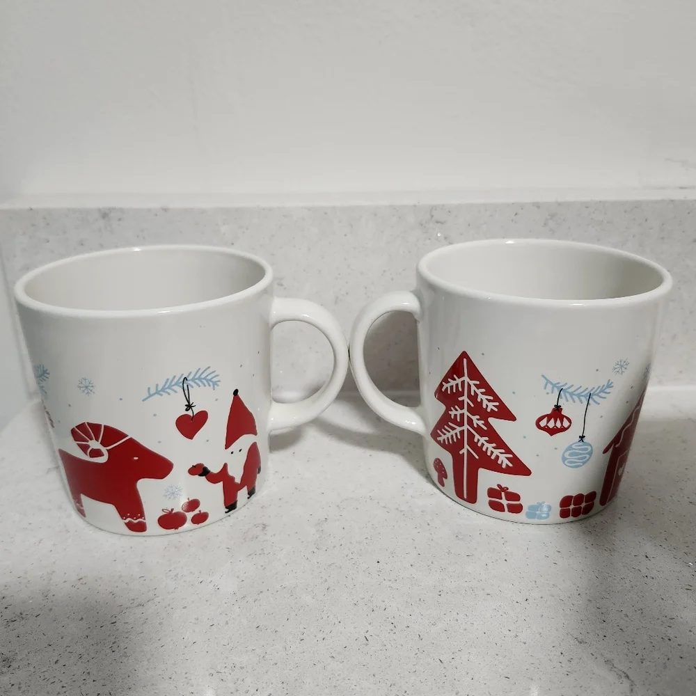 IKEA Vinterfint Christmas Holiday Coffee Mug Set 2 Porcelain Scandinavian 12oz